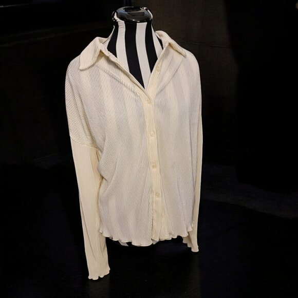 Beige Botany Plissé Shirt - Ivory Size S - Picture 1 of 9